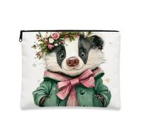 Fanciful Panda Makeup Bag, Floral Animal Cosmetic Travel Pouch for Women, Portable Canvas Zipper Organizer, Winter Holiday Toiletry Bag, Green, 7x9 Inch, Panda