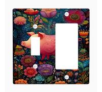 Fanciful Pig Light Switch Cover Plates/Outlet Covers, Colorful Floral Design for Spring Decor, Thermoplastic Wall Plates, Standard Size Toggle Rocker