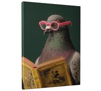 Fanciful Pigeon Reading Canvas Wall Art, Colorful Bird Book Decor, Playful Home Aesthetic Art For Living Room, Bedroom, Office, Animal Lover Gift 8x10 Inch