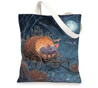 Fanciful Pumpkin Reusable Canvas Tote Bags, Funny Pig Design, Artistic Fantasy Reusable Grocery Bags, Lightweight Washable, various, 13x15 Inch