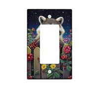 Fanciful Raccoon Light Switch Cover Plate, Night Sky Decor with Colorful Flowers, Thermoplastic Wall Plates, Standard Size for Home Accents Single Rocker