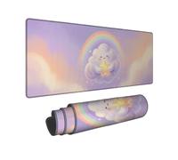 Fanciful Rainbow Cloud Illustration Large Mouse Pad 16x36 Inch | Smiling Cloud Illustration, Keyboard Mat, Pastel Rainbow Scenery, Dreamy Desk Accessory, Wide Surface Coverage