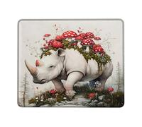 Fanciful Red Mushroom Rhino Mouse Pad, Vibrant Nature Art Non-Slip Gaming Mousepad, Perfect for Home and Office Use, Ideal Gift for Wildlife Lovers Square 8x10 Inch