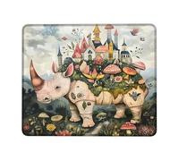 Fanciful Rhino Landscape Mouse Pad, Soft Pastel Colorful Wildlife Design Stitched Edge Mousepad, Rubber Non-Slip Washable Gaming Mouse Pad for Home and Office Desk Square 8x10 Inch