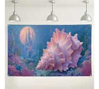 Fanciful Shell Underwater Backdrop, Enchanted Ocean Scene Party Decorations, Dreamy Peach Fantasy Background for Photography Events 71x43 Inch