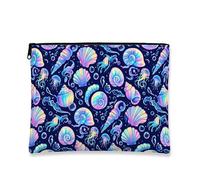 Fanciful Shells Makeup Bag, Colorful Ocean-Inspired Cosmetic Travel Pouch for Women, Portable Zipper Toiletry Organizer, Navy Blue, 7x9 Inch, Shells