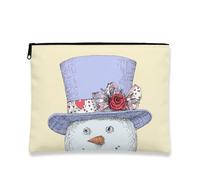 Fanciful Snow Man Makeup Bag, Light Violet Hat Vintage Cosmetic Travel Pouch for Women, Portable Small Canvas Zipper Organizer, Holiday Skincare Toiletry Bag, Light Violet, 7x9 Inch, Snow Man