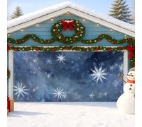 Fanciful Snowflakes Garage Door Cover, Large Blue Winter Decorations, Indoor and Outdoor Holiday Party Background Decor 157x71 Inch