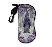 Fanciful Soft Glasses Case, Vintage Bat Design Safety Sunglasses Cases With Zipper Hook, Portable Storage Travel Neoprene R, Violet, 3x7 Inch