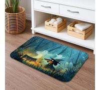 Fanciful Spooky Quick Dry Bath Mat, Dog in Forest with Ghosts Non Slip Shower Mat, Halloween Flannel Washable Bath Rugs for Bathroom Decorative 20x32 Inch