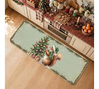 Fanciful Squirrel Winter Woodland Theme Christmas Kitchen Rugs 16x47 Inch | Winter Woodland Theme, Kitchen Runner Rugs, Pinecones Accents, Holiday Gift Baskets, Festive Greenery Borders