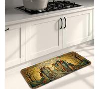Fanciful Village Landscape Art Houses Kitchen Rugs 16x47 Inch