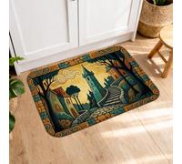 Fanciful Village Landscape Art Houses Kitchen Rugs 20x31 Inch