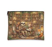 Fanciful Vintage Animal Makeup Bag, Cozy Reading Friends Cosmetic Travel Pouch for Adults, Portable Canvas Zipper Organizer, Winter Holiday Toiletry Case, Brown, 7x9 Inch, Animal