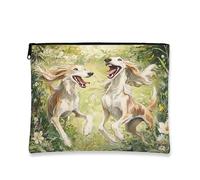 Fanciful Vintage Dogs Makeup Bag, Floral Cosmetic Pouch for Women, Portable Zipper Travel Organizer, Spring Skincare Toiletry Bag 7x9 Inch