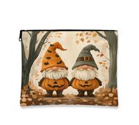 Fanciful Vintage Gnome Makeup Bag, Pumpkin Halloween Cosmetic Pouch for Women, Portable Canvas Zipper Organizer, Autumn Festival Toiletry Bag 7x9 Inch