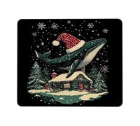 Fanciful Whale Christmas Desk Mouse Pad, Green Blue Holiday Design Non-Slip Mousepad, Rubber Washable Gaming Mouse Pad for Home and Office Use Square 8x10 Inch