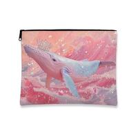 Fanciful Whale Makeup Bag, Pastel Ocean Waves Cosmetic Travel Pouch for Women, Portable Small Zipper Organizer, Ideal Summer Beach Gift Skincare Toiletry Bag, Pastel Peach, 7x9 Inch, Whale