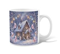 Fanciful Winter Fairy Cottage Fairies Ceramic Coffee Mug 11oz | Snowy Cottage Scenery, Tea Cup, Fanciful Fairy Art, Serene Woodland Atmosphere, Seasonal Home Decor