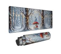 Fanciful Winter Fairy Mushroom Theme Large Mouse Pad 12x32 Inch | Fanciful Forest Scene, Extended Mouse Pad, Mushroom Motif, Extended Desk Coverage, Fantasy Art Style, Serene Nature Theme