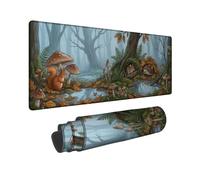 Fanciful Woodland Forest Theme Squirrel Autumn Large Mouse Pad 16x36 Inch | Forest Woodland Animals, XXL Mouse Pad, Mushroom Botanical Illustration, Extended Desk Mat, Cozy Rustic Decor