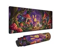 Fanciful Woodland Rabbit Fantasy Art Large Mouse Pad 16x36 Inch | Fanciful Forest Theme, Desk Mat, Mushroom Illustrations, Fantasy Nature Art, Enchanted Woodland Scene, Cozy Desk Accessory