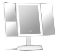 Fancii Large Makeup Mirror with Natural LED Lights, Lighted Trifold Vanity Mirror with 5x & 7x Magnifications - Dimmable Lights, Touch Screen, Cosmetic Stand - Sora (White)