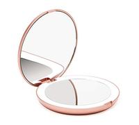 Fancii LED Compact Makeup Mirror for Handbag, 1X/10X Magnifying - Natural Daylight LED, Travel Size, Portable, Large 127mm Wide Illuminated Mirror, Rose Gold (Lumi)