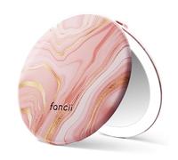 Fancii Taylor LED Lighted Travel Makeup Mirror, Rechargeable, 10x /1x Magnifying, Tru-Glow Lighting System, XL Large 5” Wide | Compact Mirror for Purses (Marble Rose)