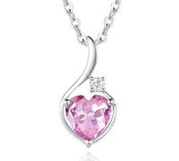 FANCIME 14 Carat Solid White Gold October Birthstone Pendant Necklace, Heart Pink Tourmaline Pendant with 0.033 Ct Diamond Necklace, Fine Jewellery Anniversary Birthstone Gift for Women Her