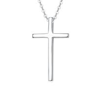 FANCIME 14 Carat White Gold Cross Pendant Necklace, Small Little Faith Cross Crucifix Pendant Necklaces Fine Jewellery Gift for Women Girl Her, 16" + 2" Extender