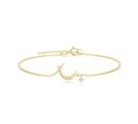 FANCIME 14ct Solid 585 Yellow Gold Moon Charm Bracelet with Real Diamond Fine Jewellery Anniversary Birthday Gifts for Women, 6.7"+ 1.2" Extender