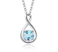 FANCIME 14K Solid White Gold Aquamarine Necklace March Birthstone, Gemstone Infinity Pendant with 925 Sterling Silver Chain, Christmas Anniversary Birthday Fine Jewellery Gift for Women Her Mom