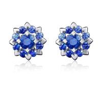 FANCIME 14K Solid White Gold Genuine Natural Blue Sapphire Heart Prong Cluster Flower Stud Earrings September Birthstone Fine Jewellery Gifts for Women Mum Girls, Size: 6 * 6 mm