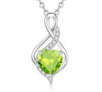 FANCIME 14K Solid White Gold Infinity Heart August Birthstone Peridot Pendant Necklace for Women with Diamond Pendant Anniversary Birthday Gifts for Mom Women