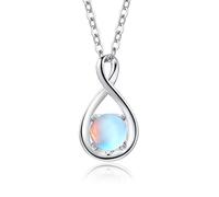 FANCIME 14K Solid White Gold Natural Moonstone Pendant with Sterling Silver Chain Dainty Infinity Necklace June Birthstone Gemstone Fine Jewellery Anniversary Birthday Christmas Gifts for Women