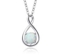 FANCIME 14K Solid White Gold Opal Necklace October Birthstone Women Necklace, Gemstone Infinity Pendant with 925 Sterling Silver Chain, Christmas Anniversary Birthday Fine Jewellery Gift for Women Her