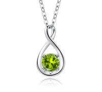 FANCIME 14K Solid White Gold Pendant with Sterling Silver Chain Infinity Genuine Peridot Necklace August Birthstone Green Gemstone Jewellery Birthday Christmas Gifts for Women Her