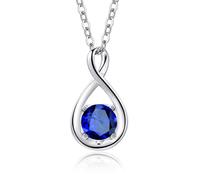 FANCIME 14K Solid White Gold Sapphire Necklace September Birthstone Necklace, Gemstone Infinity Pendant with 925 Sterling Silver Chain, Christmas Anniversary Birthday Fine Jewellery Gift for Women Her