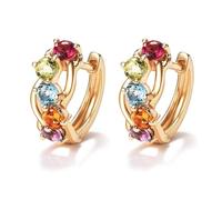 FANCIME 14K Solid Yellow Gold Hoop Huggies Earrings with Natural Amethyst Peridot Topaz Citrine Garnet Gemstone Birthday Fine Jewellery Gift for Women Mum Her, Diameter: 12 mm
