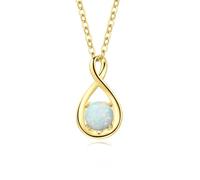 FANCIME 14K Solid Yellow Gold Opal Necklace October Birthstone Women Necklace, Gemstone Infinity Pendant with 925 Sterling Silver Chain Christmas Anniversary Birthday Fine Jewellery Gift for Women Her