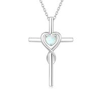 FANCIME 925 Sterling Silver Crucifix Infinity Heart Cross Pendant Necklace with Created Opal Gemstone October Birthstone Fine Jewellery for Women Girls - Chain Length: 16 + 2 Inch