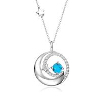 FANCIME 925 Sterling Silver Moon Star Round Pendant Necklace with December Birthstone Turquoise Christmas Birthday Valentine's Mother's Day Present Fine Jewellery Gifts for Women
