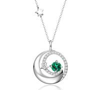 FANCIME 925 Sterling Silver Necklace, Moon Star Round Pendant with Emerald, May Birthstone, Christmas Birthday Valentine's Day Mother's Day Present Fine Jewellery Gifts for Women Friends Mom