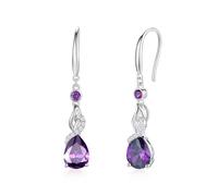 FANCIME Amethyst Dangle Drop Earrings for Women, 925 Sterling Silver with Purple Stone Teardrop Pendent, February Birthstone Birthday Anniversary Jewellery Gifts for Women Girls Her