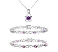 FANCIME Amethyst Jewellery Set February Birthstone for Women Sterling Silver Infinity Pendant Necklace Tennis Bracelets Gemstone Anniversary Birthday Christmas Fine Jewellery Gifts for Women Her Mom
