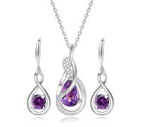 FANCIME Amethyst Jewellery Set February Birthstone Sterling Silver Ribbon Dainty Infinity Knot Pendant Necklace Earrings Purple Gemstone Birthday Christmas Fine Jewellery Gifts for Her Women Mom