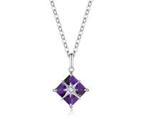 FANCIME Amethyst Necklace, 14K Solid White Gold Diamond Pendant with Sterling Silver Chain February Birthstone Princess Dream Purple Square Gemstone Anniversary Fine Jewellery Gifts for Women Her