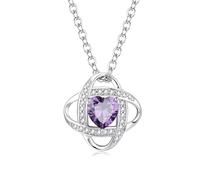 FANCIME Amethyst Necklace February Birthstone Sterling Silver Love Knot Pendant Necklace Heart Purple Gemstone Birthday Anniversary Christmas Fine Jewellery Gifts for Her Women Mom