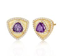 FANCIME Amethyst Stud Earrings Feburary Birthstone 925 Sterling Silver Yellow Gold Plated Triangle Purple Gemstone Earring Birthday Mothers Day Fine Jewellery Gifts for Women Mom Her